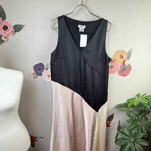 DKNY Colorblock Sleeveless Satin Midi Dress - Size - 12